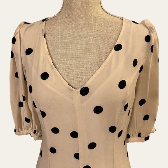 Creamy Black Polka Dot Long Dress, Size S, 2 pc w/ slip, Zip Back, Slimming!!! - Picture 4 of 10